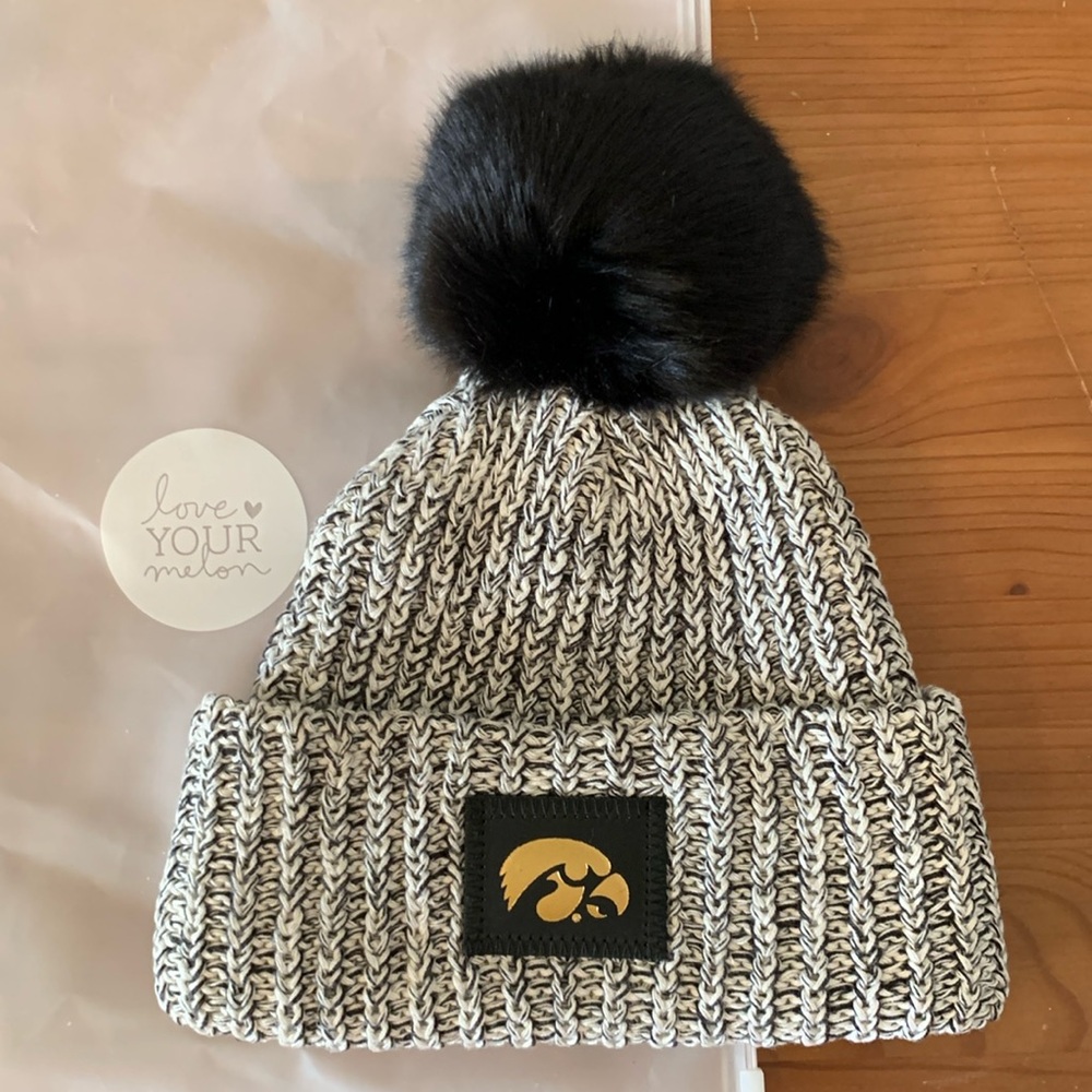 Black/White Love Your Melon Iowa Hawkeyes Beanie w/ Pom New!